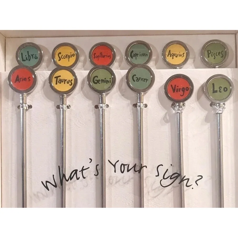 New Pottery Barn Zodiac Swizzle Sticks Astrology Set Cocktail Stirrers Horoscope
